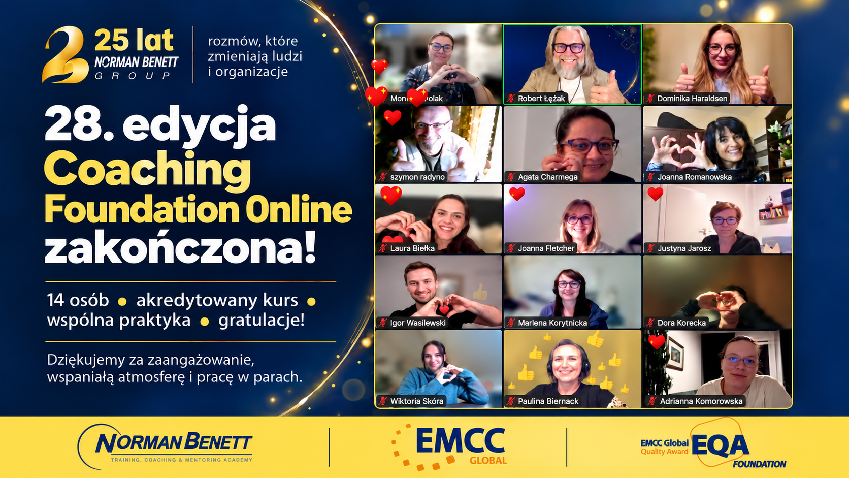 kurs coachingu online Uczestnicy kursu z gratulacjami.